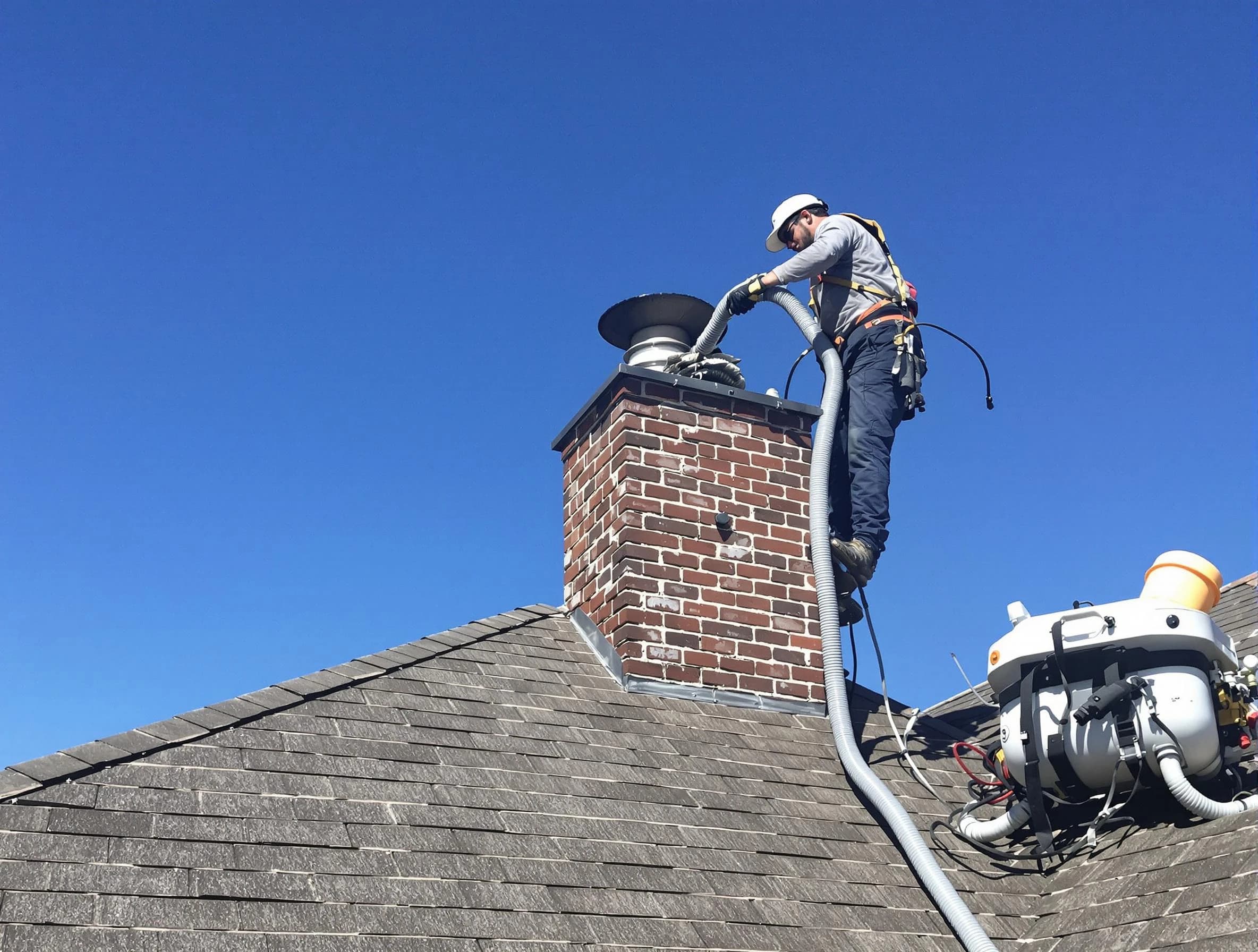Dedicated Calera Chimney Sweep team member cleaning a chimney in Calera, AL
