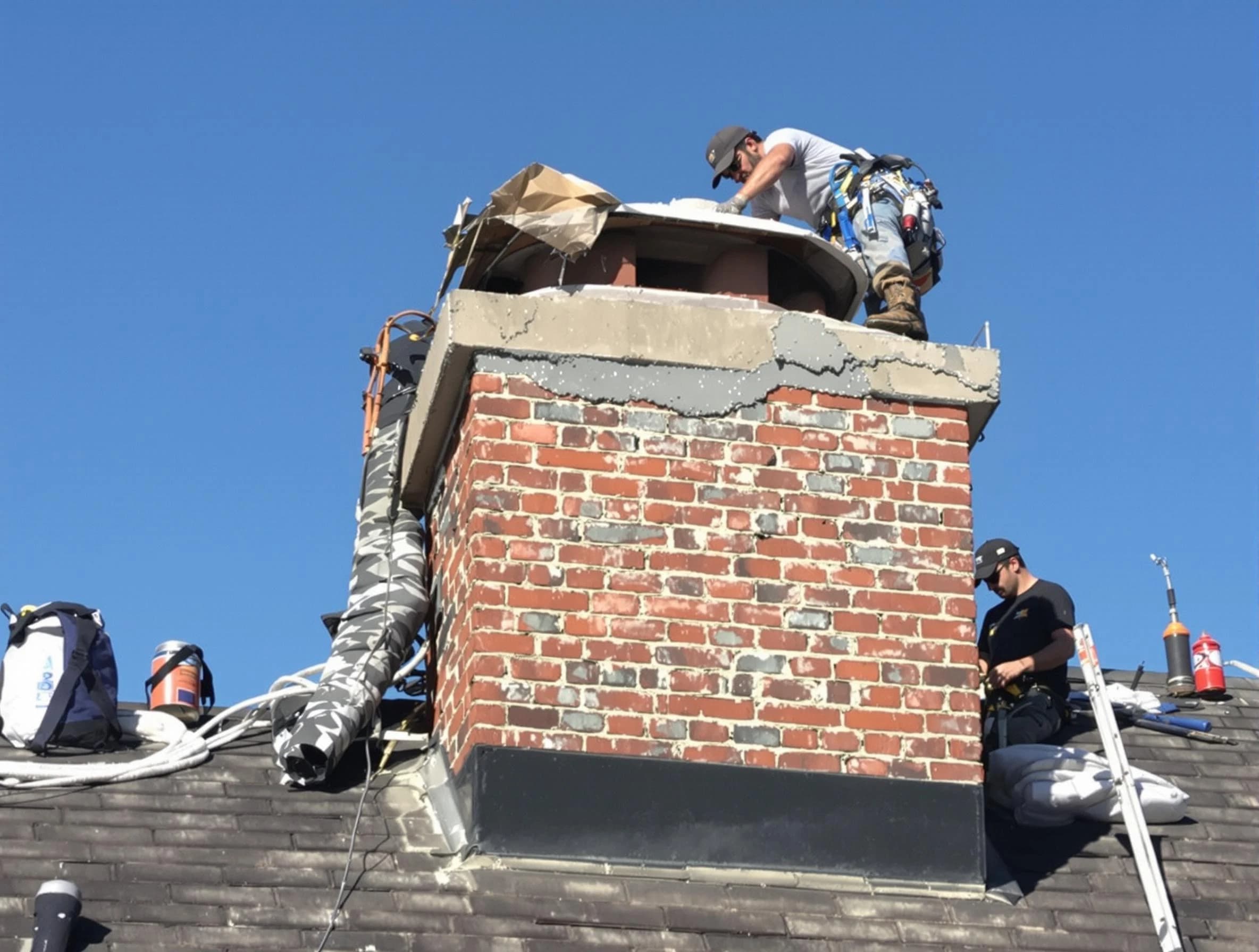Calera Chimney Sweep installing a custom chimney crown in Calera, AL