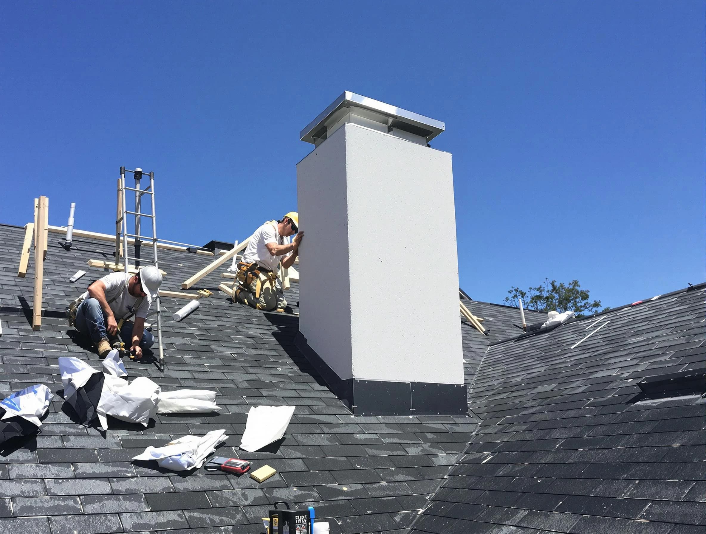 Calera Chimney Sweep crew installing a new chimney in Calera, AL