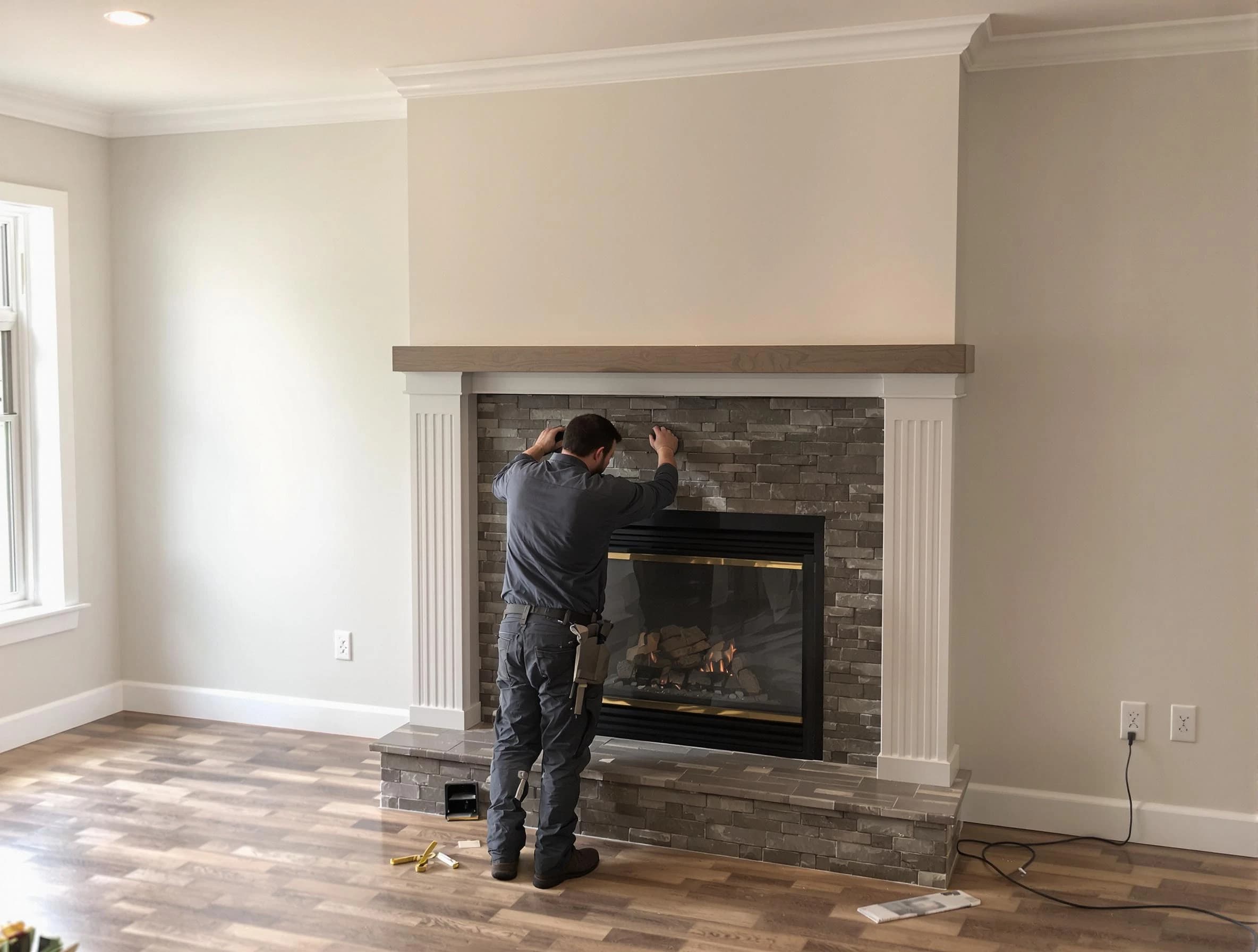 Calera Chimney Sweep finishing a custom fireplace install in Calera, AL